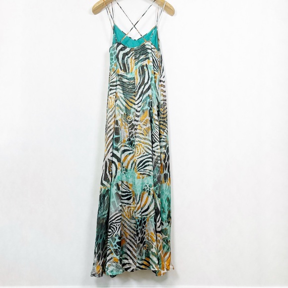 Guess Marciano Silk Abstract Zebra Animal Print Maxi Dress Size Small V-Neck - Picture 11 of 16
